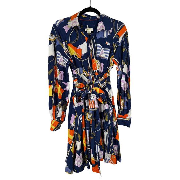 Anthropologie Maeve Blue Button Down Nautical Long Sleeve Summer Shirt Dress- XS - Picture 2 of 7